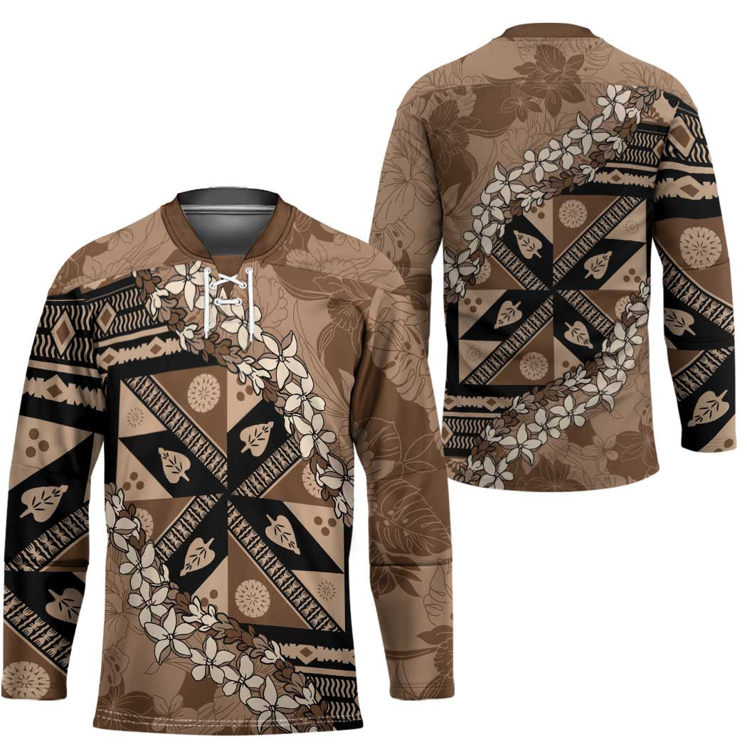 Bula Fiji Plumeria Tagimoucia Salusalu Mocha Hockey Jersey Kaiviti Masi LT7 - Polynesian Pride