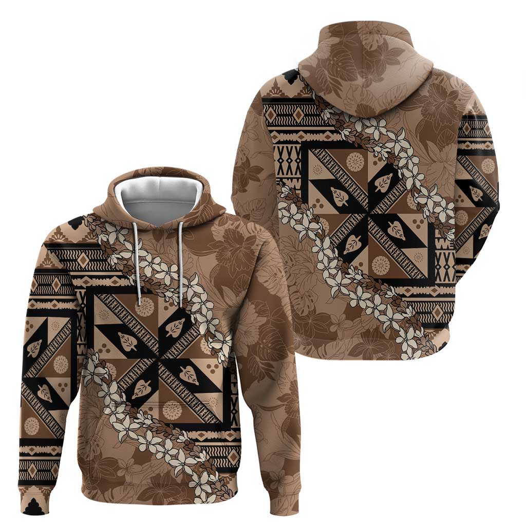 Bula Fiji Plumeria Tagimoucia Salusalu Mocha Hoodie Kaiviti Masi LT7 - Polynesian Pride