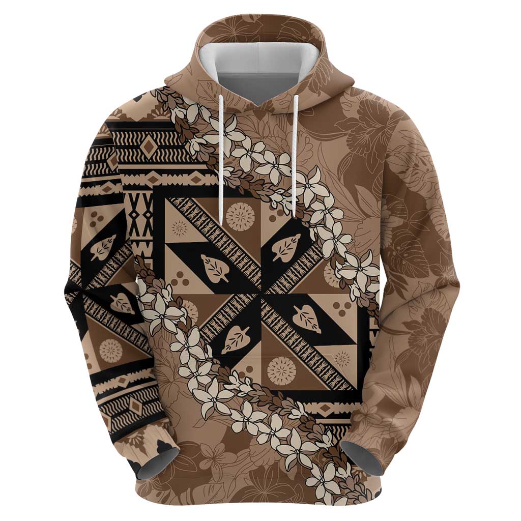 Bula Fiji Plumeria Tagimoucia Salusalu Mocha Hoodie Kaiviti Masi LT7 - Polynesian Pride