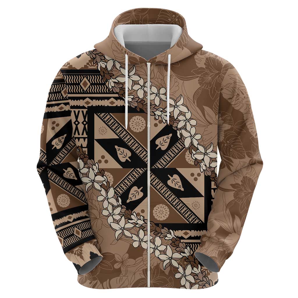Bula Fiji Plumeria Tagimoucia Salusalu Mocha Hoodie Kaiviti Masi LT7 - Polynesian Pride