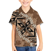 Bula Fiji Plumeria Tagimoucia Salusalu Mocha Kid Hawaiian Shirt Kaiviti Masi LT7 Kid Mocha - Polynesian Pride
