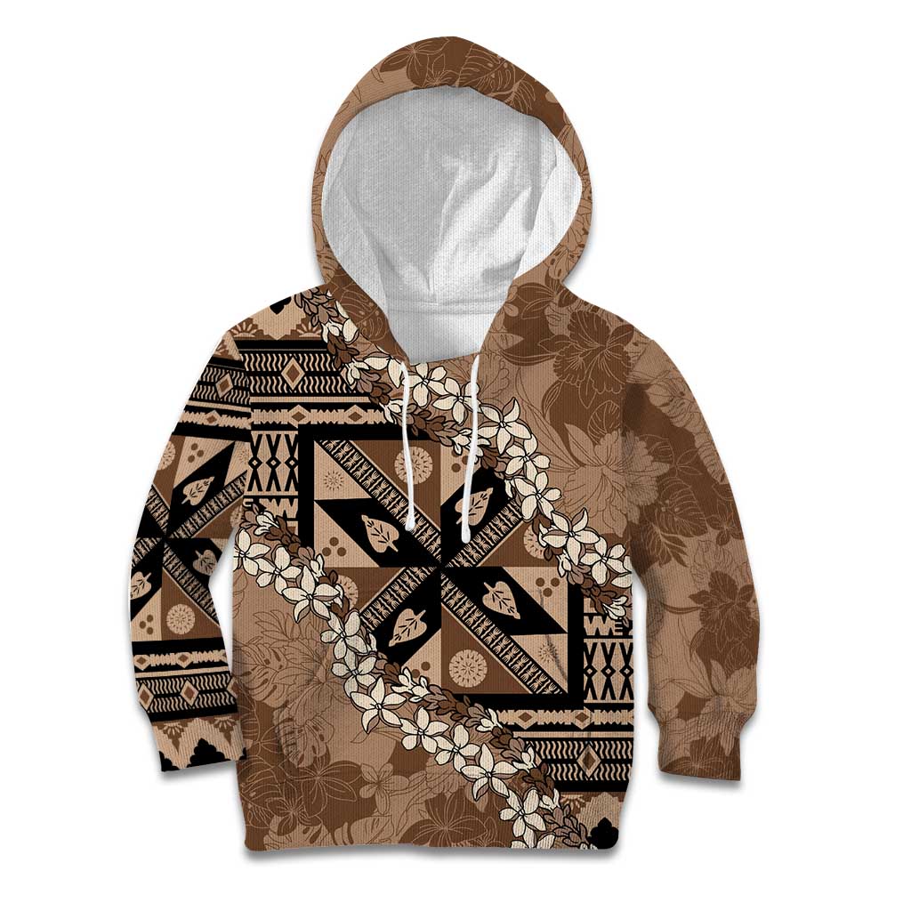 Bula Fiji Plumeria Tagimoucia Salusalu Mocha Kid Hoodie Kaiviti Masi LT7 Hoodie Mocha - Polynesian Pride