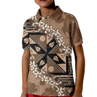 Bula Fiji Plumeria Tagimoucia Salusalu Mocha Kid Polo Shirt Kaiviti Masi LT7 Kid Mocha - Polynesian Pride