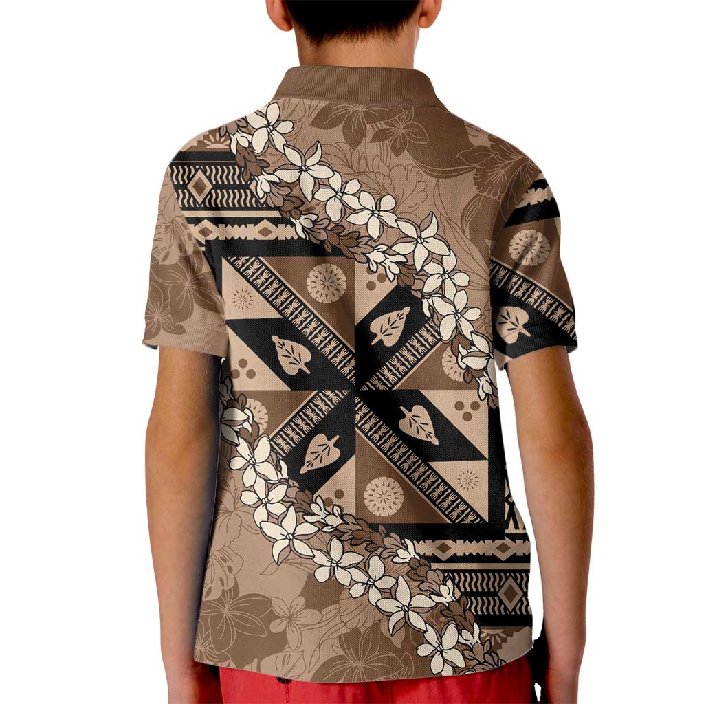 Bula Fiji Plumeria Tagimoucia Salusalu Mocha Kid Polo Shirt Kaiviti Masi LT7 - Polynesian Pride