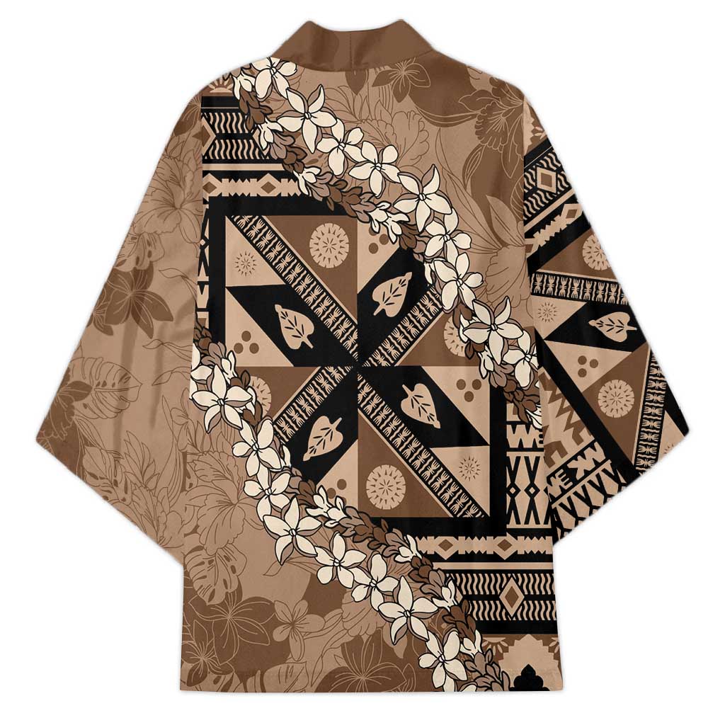 Bula Fiji Plumeria Tagimoucia Salusalu Mocha Kimono Kaiviti Masi - Polynesian Pride