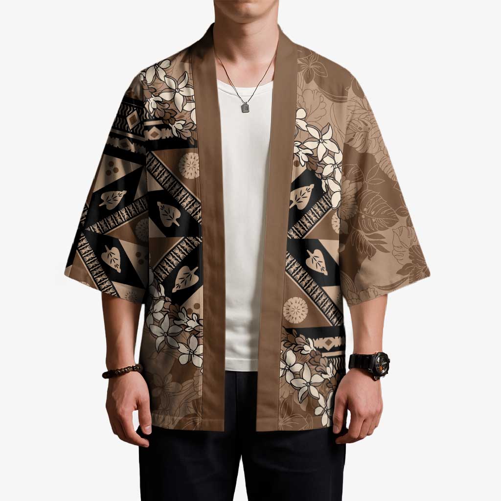 Bula Fiji Plumeria Tagimoucia Salusalu Mocha Kimono Kaiviti Masi - Polynesian Pride