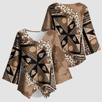 Bula Fiji Plumeria Tagimoucia Salusalu Mocha Kimono Sleeve Blouse Kaiviti Masi - Polynesian Pride
