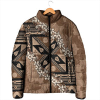 Bula Fiji Plumeria Tagimoucia Salusalu Mocha Padded Jacket Kaiviti Masi - Polynesian Pride