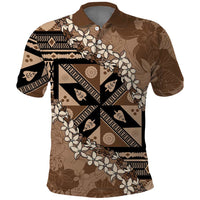Bula Fiji Plumeria Tagimoucia Salusalu Mocha Polo Shirt Kaiviti Masi LT7 Mocha - Polynesian Pride