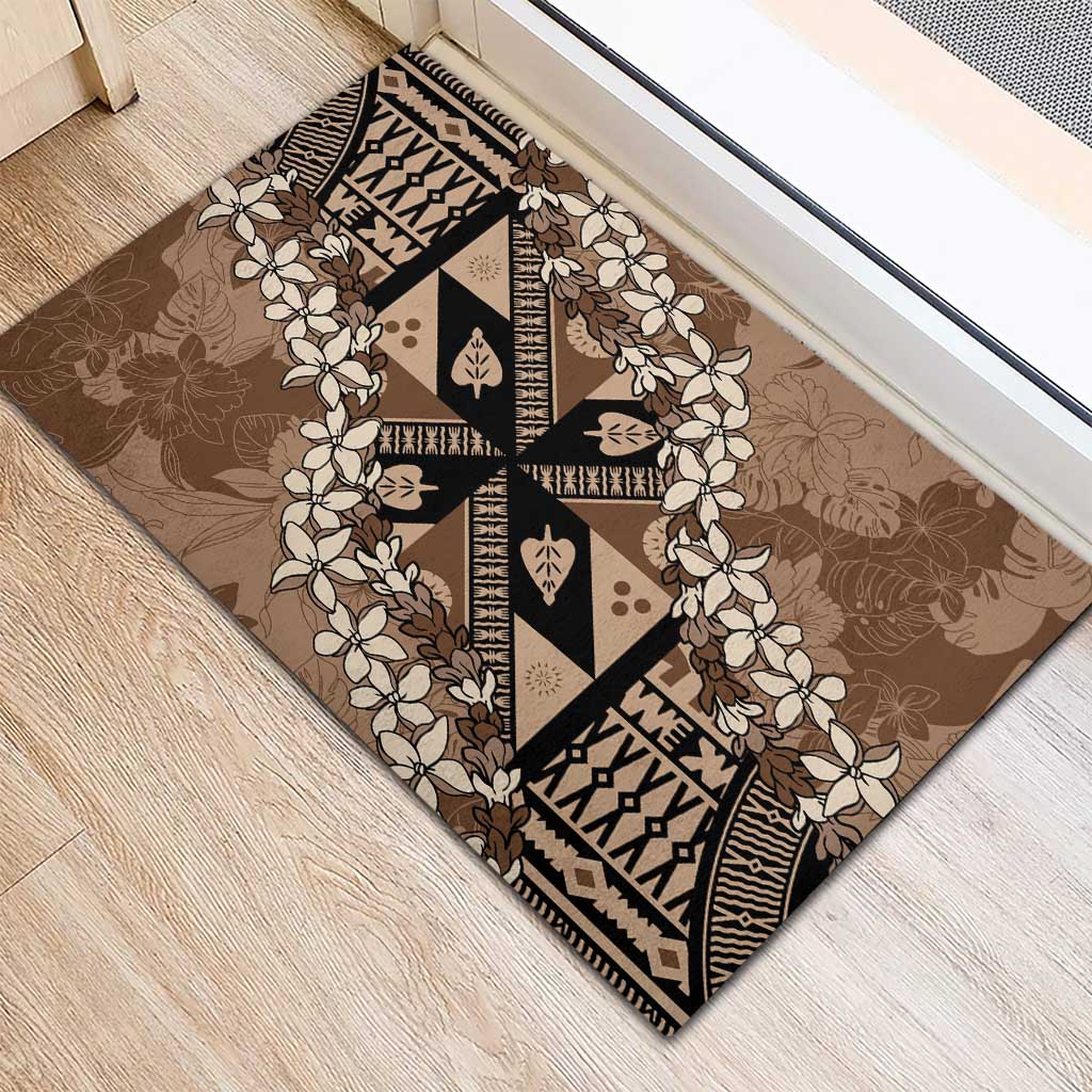 Bula Fiji Plumeria Tagimoucia Salusalu Mocha Rubber Doormat Kaiviti Masi - Polynesian Pride