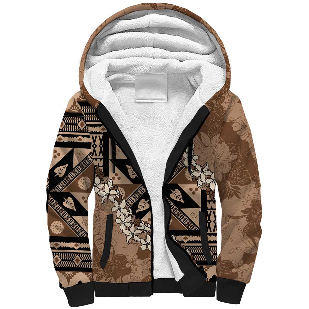 Bula Fiji Plumeria Tagimoucia Salusalu Mocha Sherpa Hoodie Kaiviti Masi LT7 Unisex Mocha - Polynesian Pride
