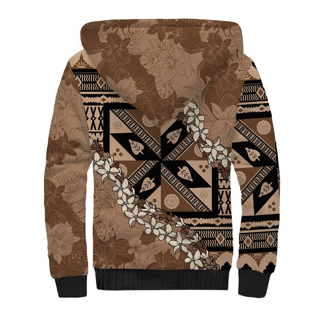 Bula Fiji Plumeria Tagimoucia Salusalu Mocha Sherpa Hoodie Kaiviti Masi LT7 - Polynesian Pride