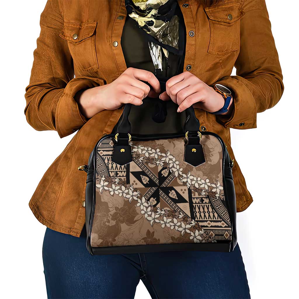 Bula Fiji Plumeria Tagimoucia Salusalu Mocha Shoulder Handbag Kaiviti Masi - Polynesian Pride