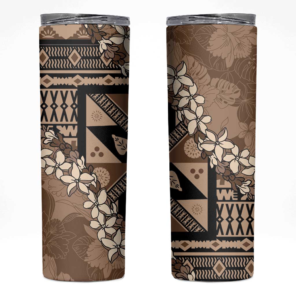Bula Fiji Plumeria Tagimoucia Salusalu Mocha Skinny Tumbler Kaiviti Masi LT7 Mocha - Polynesian Pride