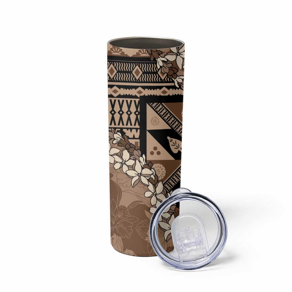 Bula Fiji Plumeria Tagimoucia Salusalu Mocha Skinny Tumbler Kaiviti Masi LT7 - Polynesian Pride
