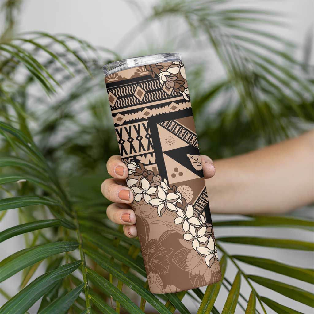 Bula Fiji Plumeria Tagimoucia Salusalu Mocha Skinny Tumbler Kaiviti Masi LT7 - Polynesian Pride
