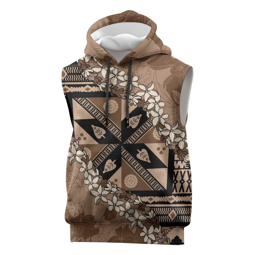 Bula Fiji Plumeria Tagimoucia Salusalu Mocha Sleeveless Hoodie Kaiviti Masi LT7 Mocha - Polynesian Pride