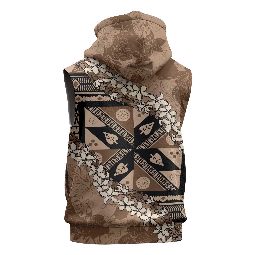 Bula Fiji Plumeria Tagimoucia Salusalu Mocha Sleeveless Hoodie Kaiviti Masi LT7 - Polynesian Pride