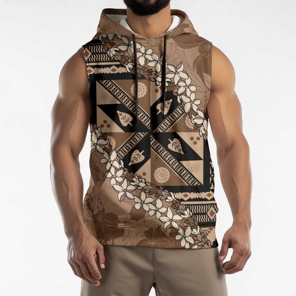 Bula Fiji Plumeria Tagimoucia Salusalu Mocha Sleeveless Hoodie Kaiviti Masi LT7 - Polynesian Pride