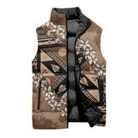 Bula Fiji Plumeria Tagimoucia Salusalu Mocha Sleeveless Puffer Jacket Kaiviti Masi - Polynesian Pride