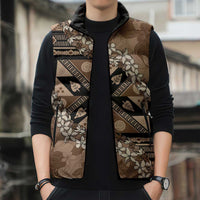 Bula Fiji Plumeria Tagimoucia Salusalu Mocha Sleeveless Puffer Jacket Kaiviti Masi - Polynesian Pride