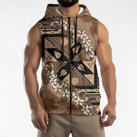 Bula Fiji Plumeria Tagimoucia Salusalu Mocha Sleeveless Zip Hoodie Kaiviti Masi LT7 - Polynesian Pride