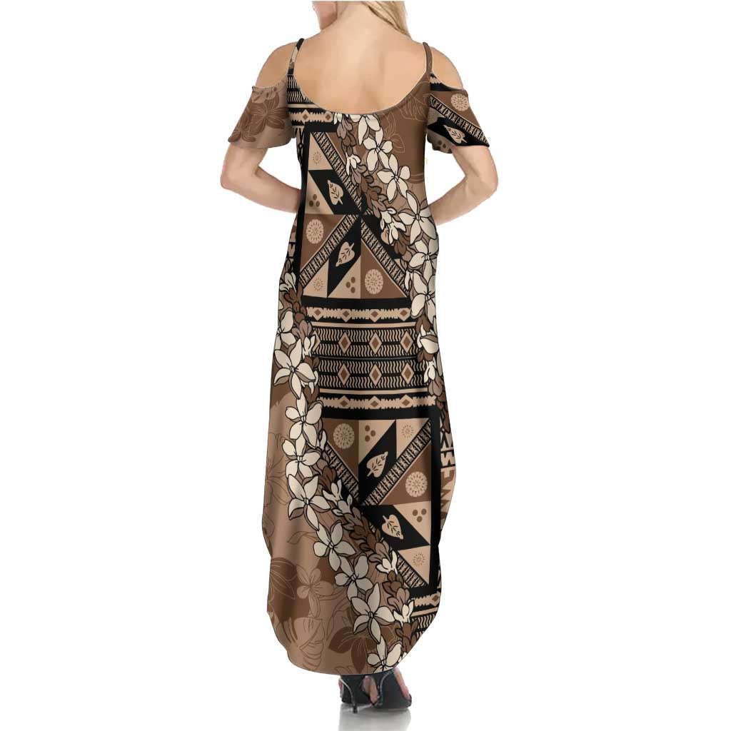 Bula Fiji Plumeria Tagimoucia Salusalu Mocha Summer Maxi Dress Kaiviti Masi LT7 - Polynesian Pride