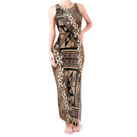 Bula Fiji Plumeria Tagimoucia Salusalu Mocha Tank Maxi Dress Kaiviti Masi LT7 Women Mocha - Polynesian Pride