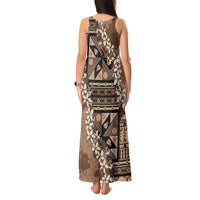 Bula Fiji Plumeria Tagimoucia Salusalu Mocha Tank Maxi Dress Kaiviti Masi LT7 - Polynesian Pride
