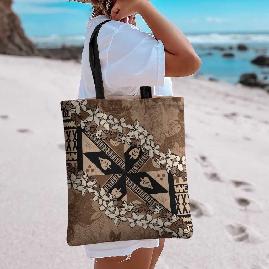 Bula Fiji Plumeria Tagimoucia Salusalu Mocha Tote Bag Kaiviti Masi - Polynesian Pride