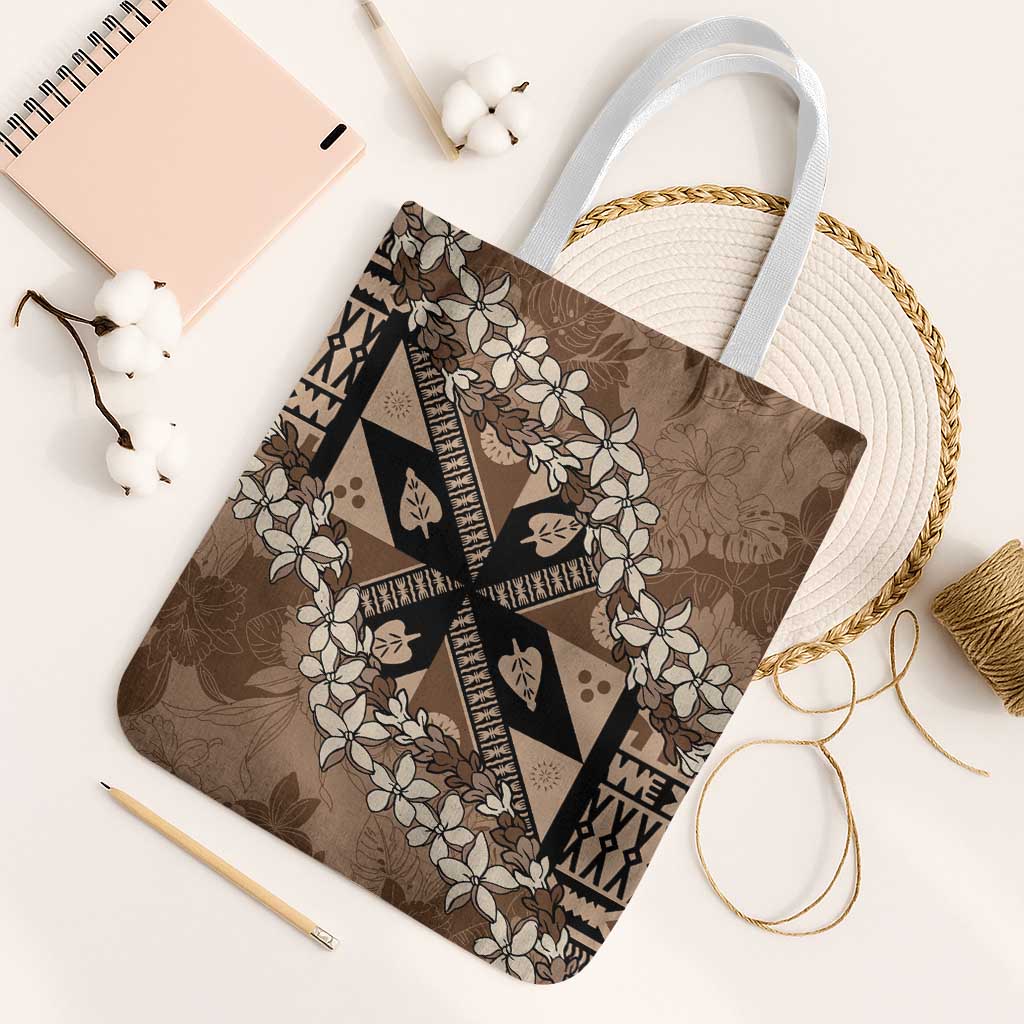 Bula Fiji Plumeria Tagimoucia Salusalu Mocha Tote Bag Kaiviti Masi - Polynesian Pride