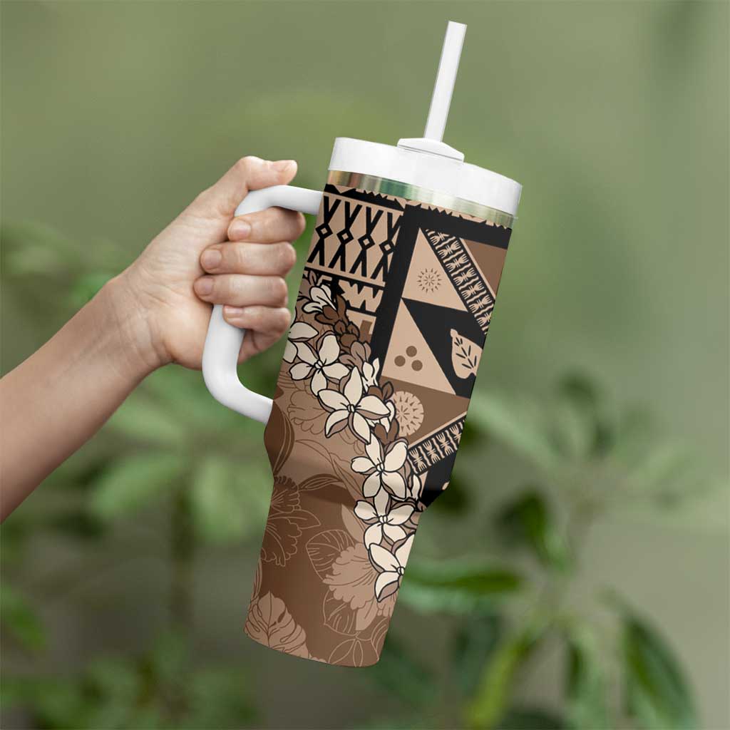 Bula Fiji Plumeria Tagimoucia Salusalu Mocha Tumbler With Handle Kaiviti Masi - Polynesian Pride