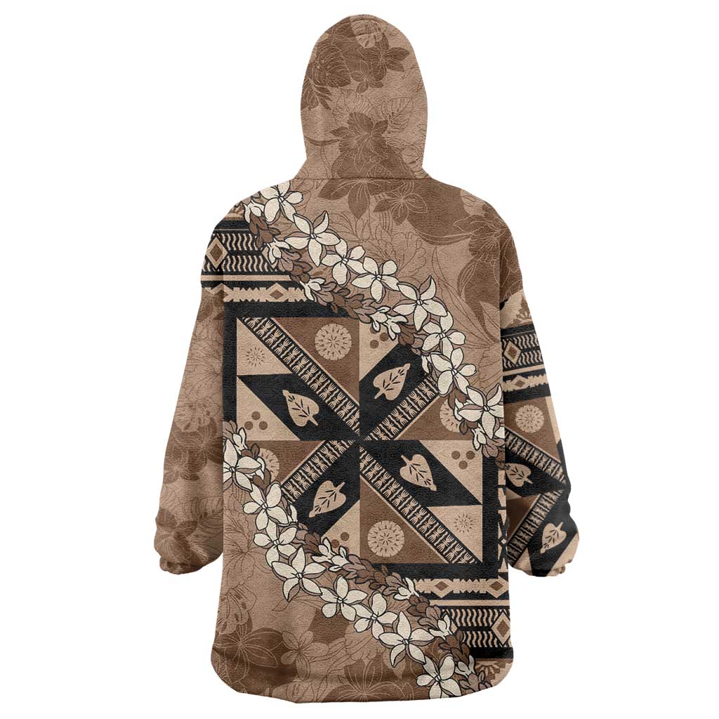 Bula Fiji Plumeria Tagimoucia Salusalu Mocha Wearable Blanket Hoodie Kaiviti Masi LT7 - Polynesian Pride