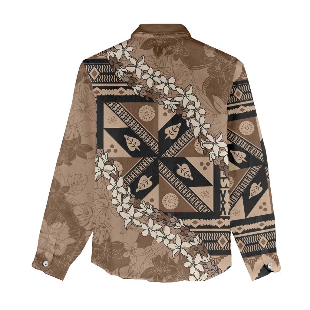 Bula Fiji Plumeria Tagimoucia Salusalu Mocha Women Casual Shirt Kaiviti Masi LT7 - Polynesian Pride