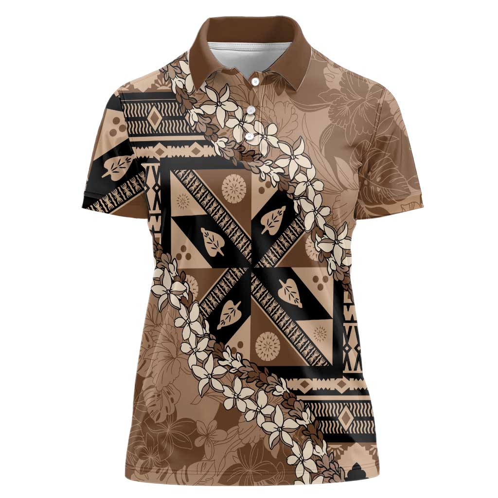 Bula Fiji Plumeria Tagimoucia Salusalu Mocha Women Polo Shirt Kaiviti Masi LT7 Female Mocha - Polynesian Pride