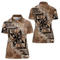 Bula Fiji Plumeria Tagimoucia Salusalu Mocha Women Polo Shirt Kaiviti Masi LT7 - Polynesian Pride