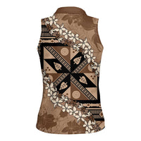Bula Fiji Plumeria Tagimoucia Salusalu Mocha Women Sleeveless Polo Shirt Kaiviti Masi LT7 - Polynesian Pride
