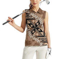 Bula Fiji Plumeria Tagimoucia Salusalu Mocha Women Sleeveless Polo Shirt Kaiviti Masi LT7 - Polynesian Pride