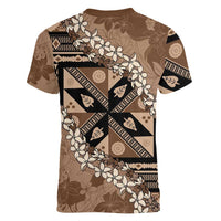 Bula Fiji Plumeria Tagimoucia Salusalu Mocha Women V-Neck T-Shirt Kaiviti Masi LT7 - Polynesian Pride