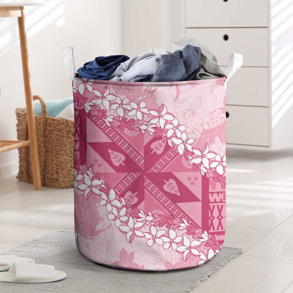 Bula Fiji Plumeria Tagimoucia Salusalu Pink Laundry Basket Kaiviti Masi - Polynesian Pride