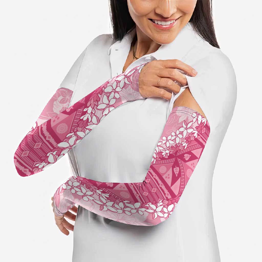 Bula Fiji Plumeria Tagimoucia Salusalu Pink Arm Sleeves Kaiviti Masi - Polynesian Pride
