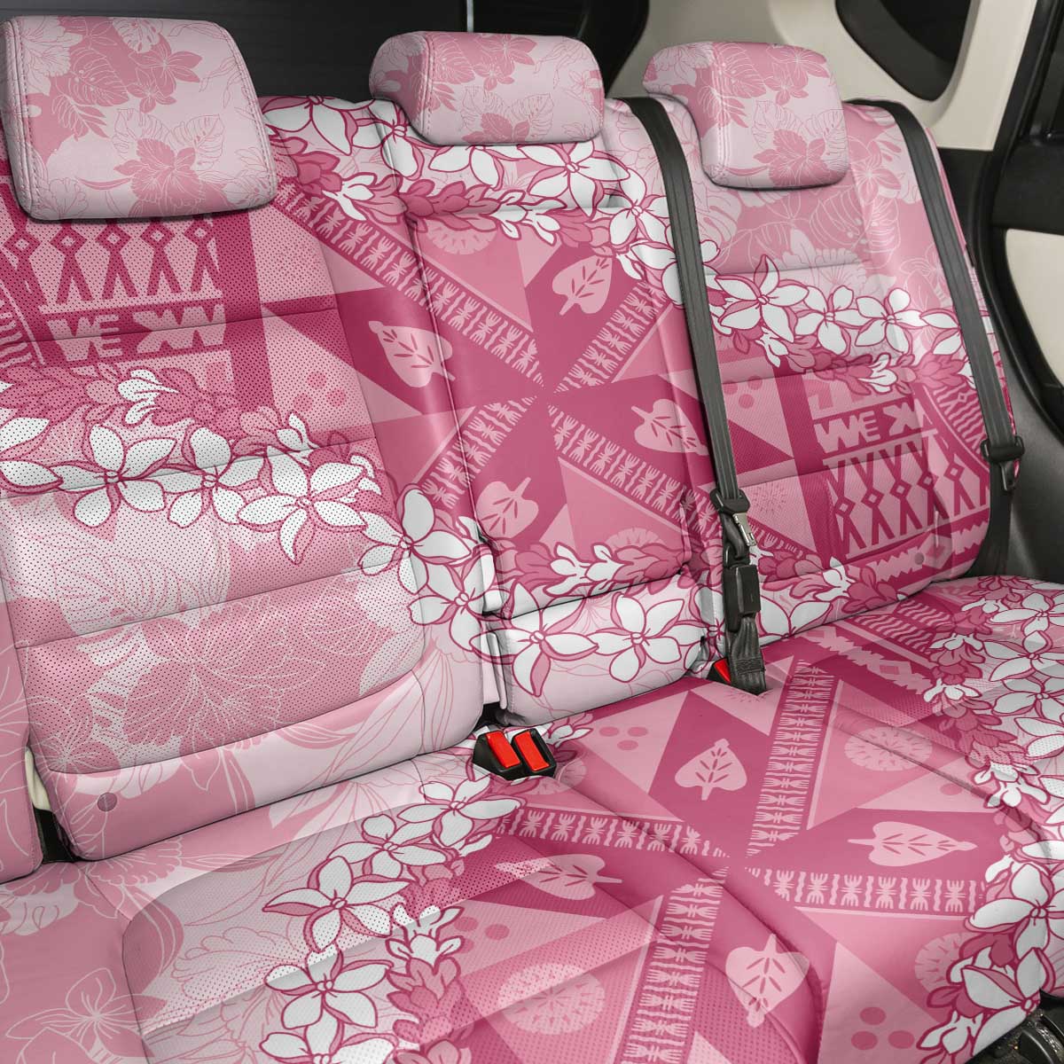 Bula Fiji Plumeria Tagimoucia Salusalu Pink Back Car Seat Cover Kaiviti Masi LT7 - Polynesian Pride