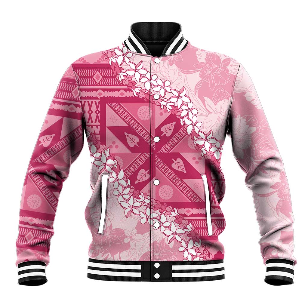 Bula Fiji Plumeria Tagimoucia Salusalu Pink Baseball Jacket Kaiviti Masi - Polynesian Pride
