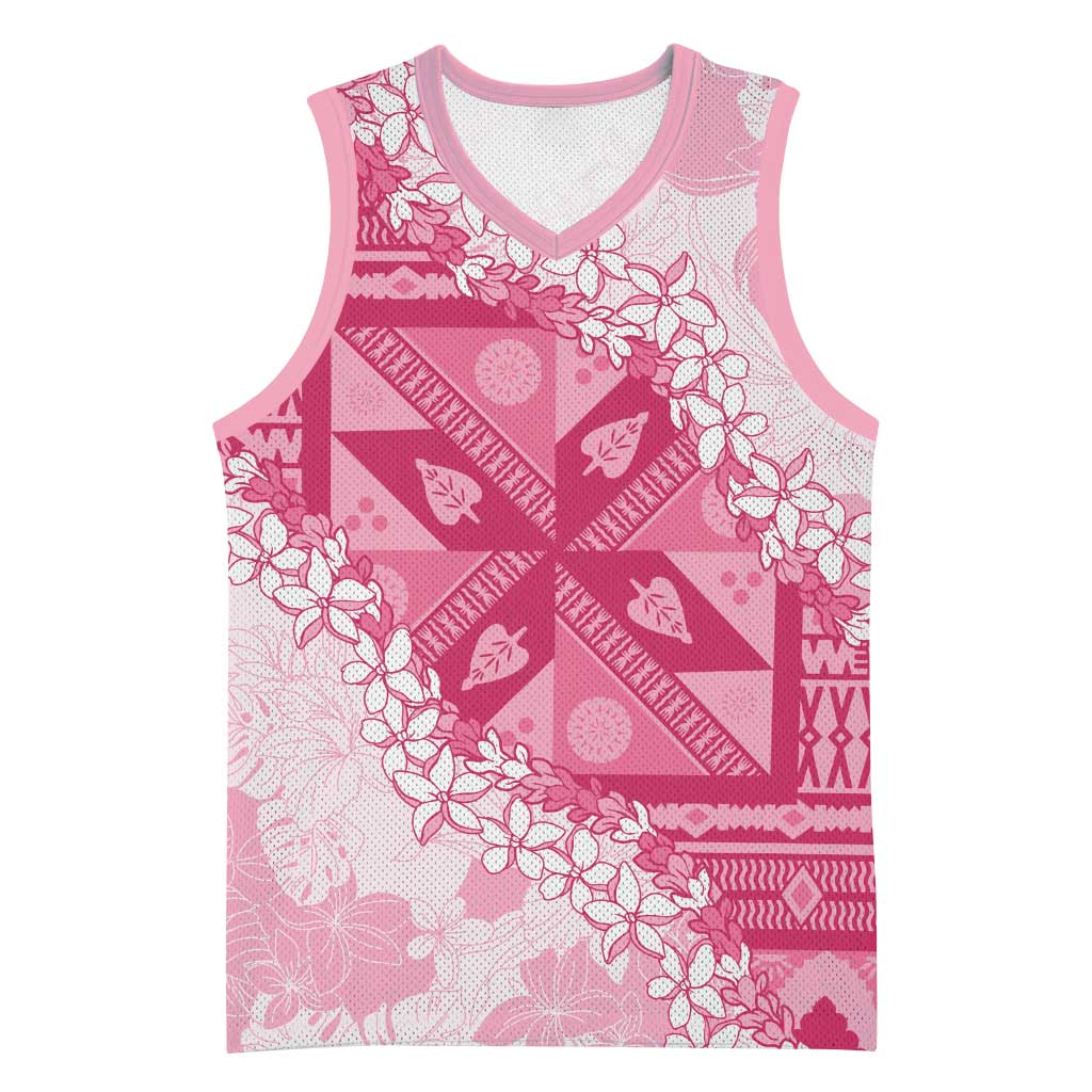 Bula Fiji Plumeria Tagimoucia Salusalu Pink Basketball Jersey Kaiviti Masi - Polynesian Pride