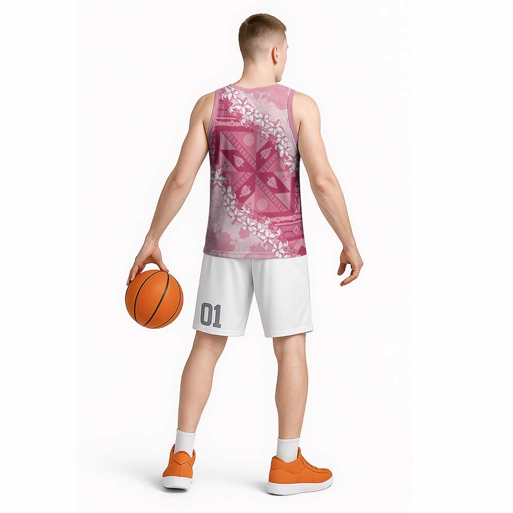 Bula Fiji Plumeria Tagimoucia Salusalu Pink Basketball Jersey Kaiviti Masi LT7 - Polynesian Pride