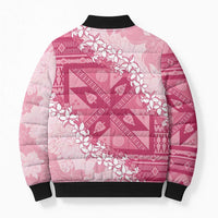 Bula Fiji Plumeria Tagimoucia Salusalu Pink Bomber Puffer Jacket Kaiviti Masi - Polynesian Pride