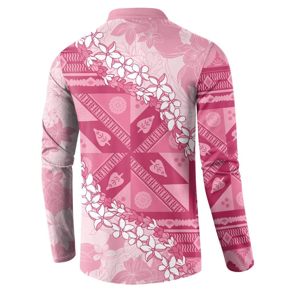Bula Fiji Plumeria Tagimoucia Salusalu Pink Button Sweatshirt Kaiviti Masi - Polynesian Pride