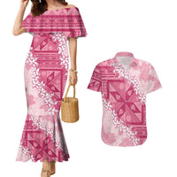 Bula Fiji Plumeria Tagimoucia Salusalu Pink Couples Matching Mermaid Dress and Hawaiian Shirt Kaiviti Masi LT7 Pink - Polynesian Pride