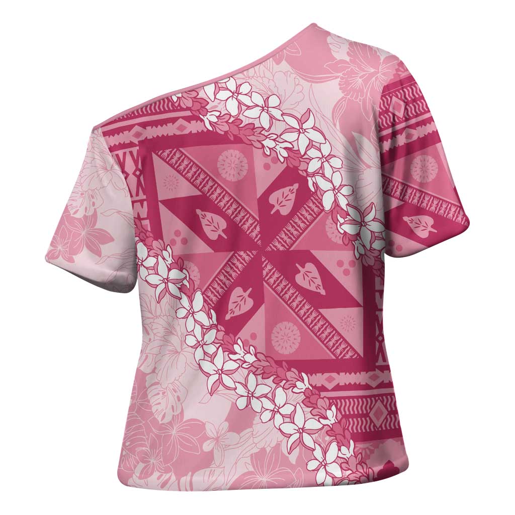 Bula Fiji Plumeria Tagimoucia Salusalu Pink Cross Shoulder Shirt Kaiviti Masi LT7 - Polynesian Pride