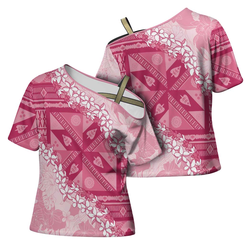 Bula Fiji Plumeria Tagimoucia Salusalu Pink Cross Shoulder Shirt Kaiviti Masi LT7 - Polynesian Pride